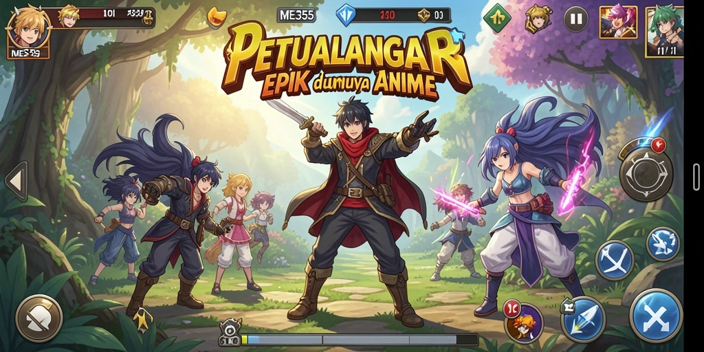 Tampilan gameplay ME355 dengan karakter yang menarik dan pertarungan seru.
