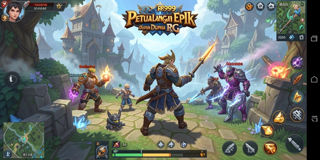 Screenshot utama RR999 menampilkan aksi pertarungan karakter dalam suasana RPG yang menegangkan.