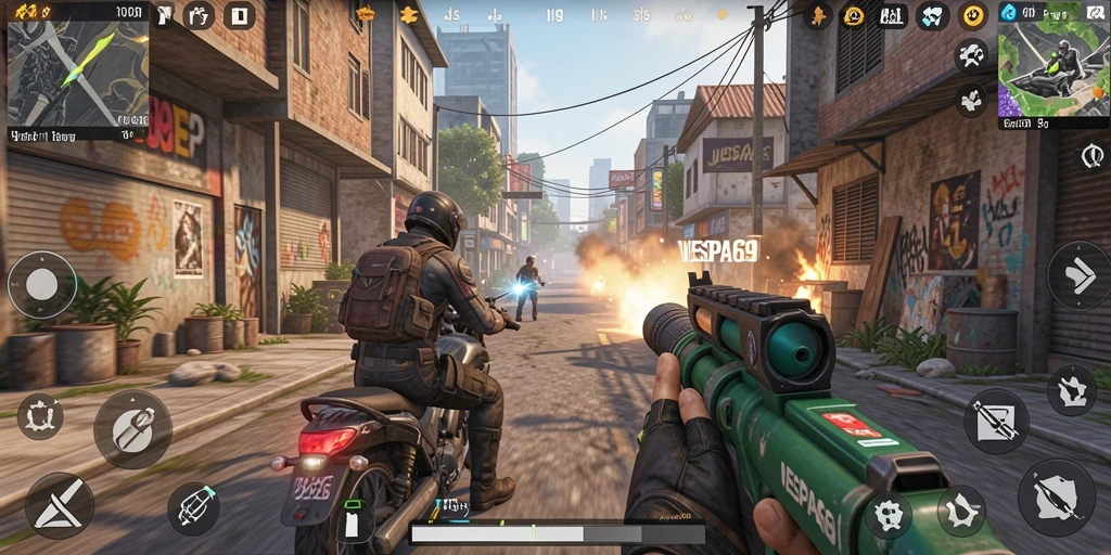 Tampilan gameplay VESPA69 yang menegangkan dan penuh aksi.