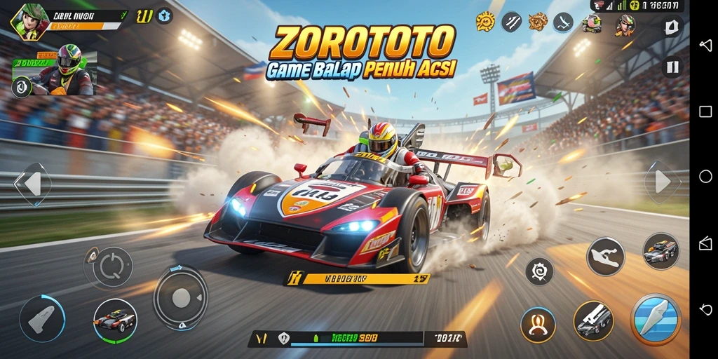 Gameplay ZOROTOTO yang seru dengan aksi balap yang menegangkan.